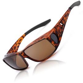 LVIOE Unisex Polarised Over Sunglasses, Fit Over Glasses for Glasses Wearers 100% UVA UVB Protection, Red/Brown