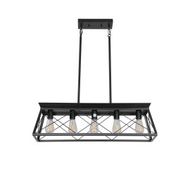 5-Light black Farmhouse Chandeliers for Dining Room, Rustic Kitchen Island Lighting, Adjustable Height Pendant Light for KitchenShade  color: BLACK, Design Style: Modern, Lamp Power(W): no bulbs, Number of Lights: 5