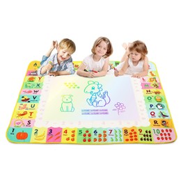 Water Doodle Mat, Larger 120 x 90cm Multicolored No Mess Water Drawing Painting Pad with 4 Magic Pens & 1 Storage Bag，Best Educational Toy & Xmas Gifts for Boys& Girls Age 2 3 4 5 6+ Years Old