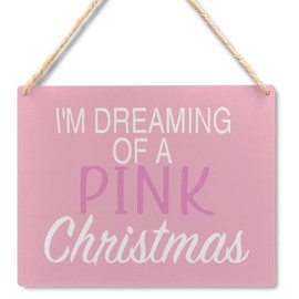 Ryeolo Pink Christmas Signs, I'm Dreaming of a Pink Christmas Wooden Signs Plaque Wall Hanging, Christmas Door Sign Hanger, Christmas Wall Sign, Pink Christmas Wall Decor, 8x10 Inch