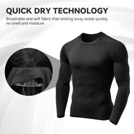 3 Pack Men's Compression Shirts Long Sleeve Athletic Base Layer Running Top UV Sun Protection Outdoor Work Out Shirts Black XX-Large