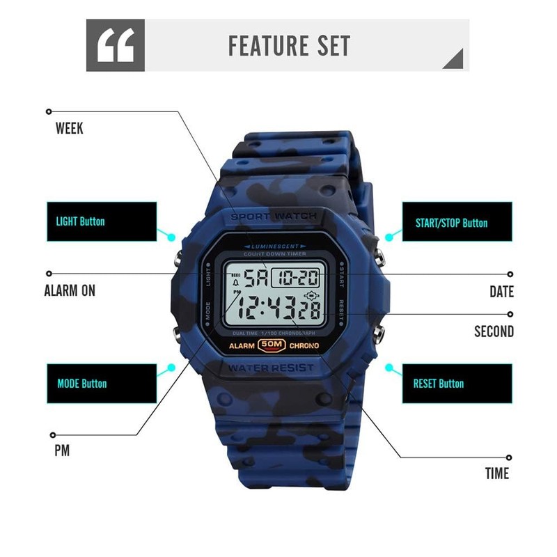 LOUJIN Men's Digital Sport Watch Classic Waterproof Sport Watch, Alarm