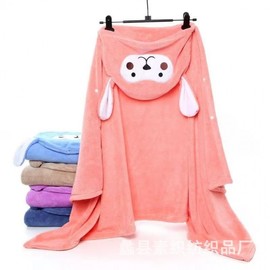 Children's Hooded Beach & Bath Towel Robe - Coral Fleece Cartoon 70*140/Dark Brown 3ea