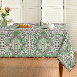 Horaldaily Boho Bohemia Style Tablecloth 60×60 Inch Square, Green Vintage Country Rustic Farmhouse Magical Fall Orange Washable Seasonal Table Cover for Party Picnic Dinner Decor