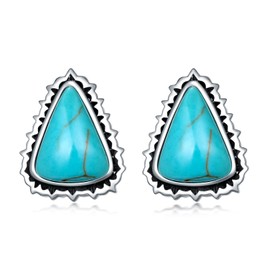BETHZA Natural Turquoise Earring 925 Sterling Silver Triangle Turquoise Gemstone Stud Earrings Western Boho Jewelry Gifts for Women Wife Girlfriend
