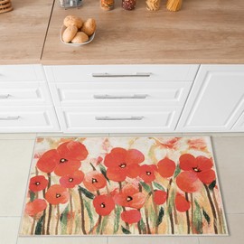 Liora Manne Impressions Indoor Printed Polyester Low Profile Mat - Contemporary Graphic Botanical Floral Decorative (Poppies Red) (2'5" x 3'11")