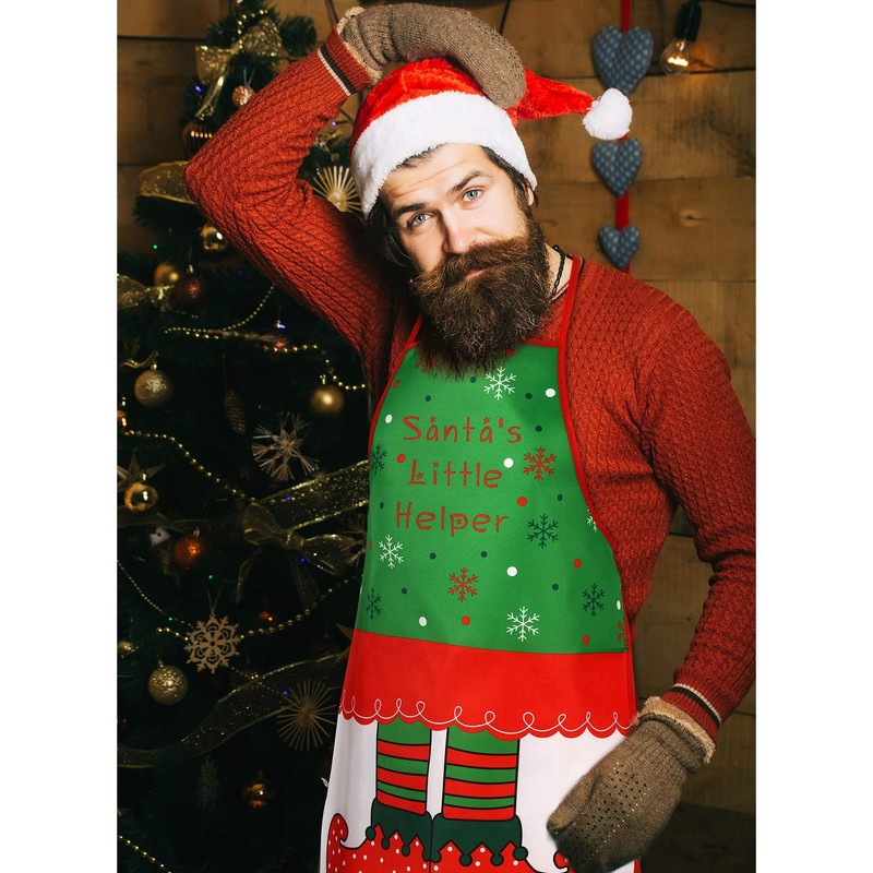 Syhood 8 Pieces Christmas Kitchen Aprons Santa Hat Set Include