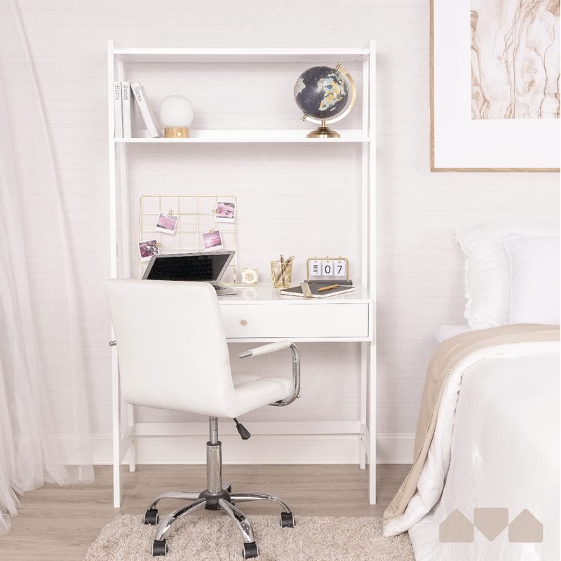 Milliard Ladder Desk with Storage, Freestanding Wall Computer Desk with