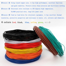14AWG Electronic Wire UL1569 Electrical Equipment Wiring Kit Solid Copper Tinned Copper Stranded Connector Wire DIY Electronics High Temperature Resistant Wire, Tools Included <9.84Feet X 6Colors>