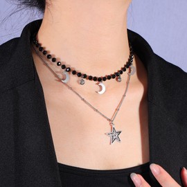 MILAKOO Moon and Star Choker for Women Tiny Chain Necklace with Pentagram Boho Layered Chain Short Necklace