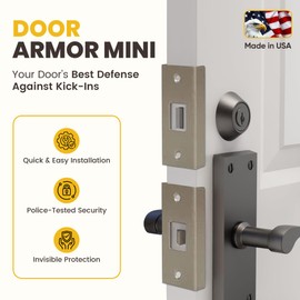 Door Armor MINI - 3-Piece Door Security Kit, Made in USA, Door Kick-in Prevention Guarantee, Door Reinforcement Plate for Door Jamb & Door Frame, Home Security - Satin Nickel