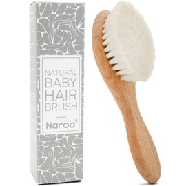 Naroa ® Natural Baby Hair Brush Soft | Safe Wooden Handle & Smooth Goat Bristles for Newborns Toddlers | Eco-Friendly Wood Hairbrush for Scalp Health Prevent Cradle Cap | Girl Boy Baby Gift Registry