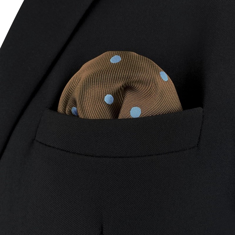 S&W SHLAX&WING Pocket Squares for Men Brown with Blue Dots
