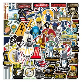 Electrician Stickers for Hard Hats,50pcs Hard Hat Stickers Funny Cool Trendy Electrician Waterproof Vinyl Decals for Helmet Toolbox Water Bottle Electrical Equipment Bumper