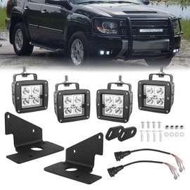 ADTOPI 3 Inch LED Spot Pod Lights and Hidden Front Bumper Light Mount Kit, 4 Pack 48W Fog Lamp Fog Light Mounting Brackets Compatible with 2007-2013 Silverado 1500 2500 3500