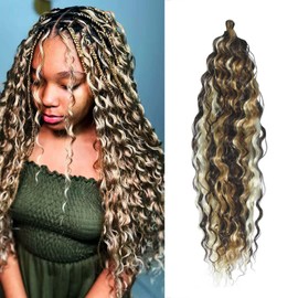 Dsoar Deep Twist Crochet Hair 22 Inch Highlight Deep Wave Curly Braiding Hair 3 Packs Water Wave Synthetic Hair Extensions for Women (4/27/613#)