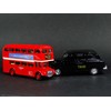 London Double Decker Red Bus and Black Taxi Models (Pull