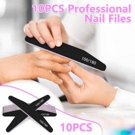 MOXYOY 10PCS Nail Files, 100/180 Grit Double-Sided Emery Boards, Washable Professional Nail File Tools for Home & Salon Use (Black)