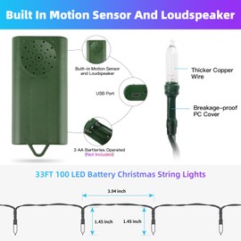 Green Convenience 33FT 100LED Christmas String Lights,Battery Christmas Music Light Waterproof,Motion Sensor Christmas Lights with 6 Modes for Indoor Outdoor Yard Patio Garden Xmas Tree Decor