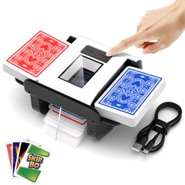 Automatic Card Shuffler, Rechargeable Cards Shuffler Machine with AUTO & Manual Mode, 1-2 Decks Low Noise Electric Shuffling for Poker, UNO, Texas, Blackjack, Skip-Bo, Bridge, Phase 10 -White