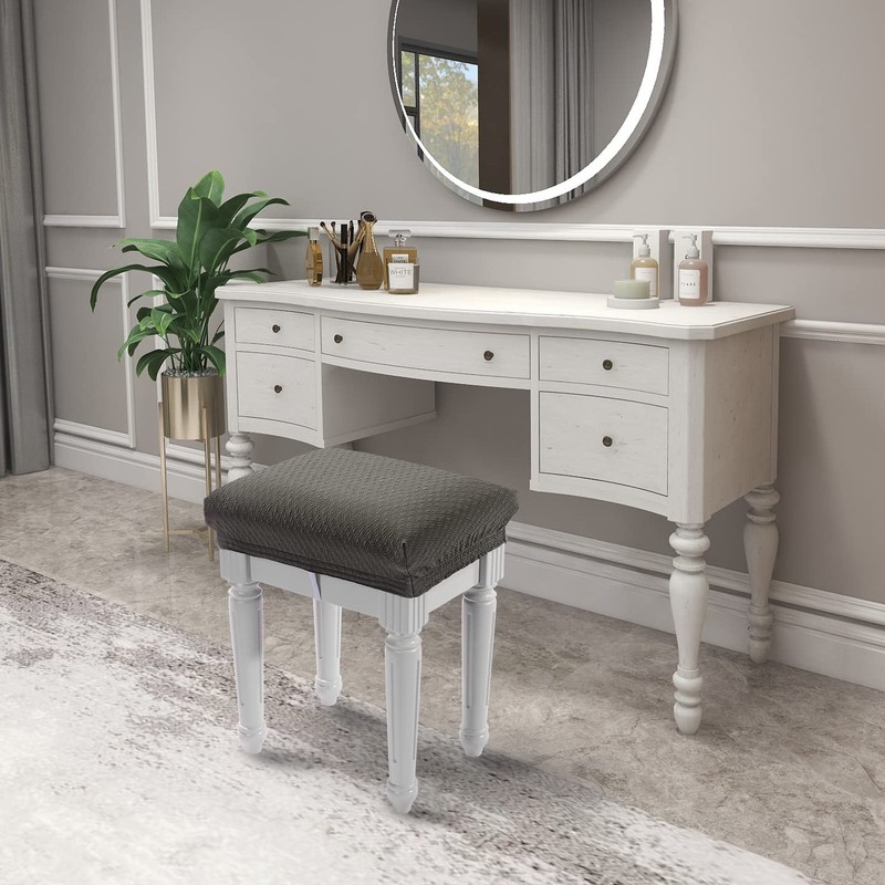 BUYUE 4 pcs Vanity Stool Bench Covers, Luxury Crease-Resistant Jacquard