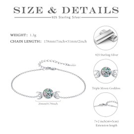 TRISHULA Triple Moon Pentagram Bracelet 925 Sterling Silver Abalone Necklace Pagan Wiccan Amulet Jewellery Gifts for Men Women Ladies, Sterling Silver