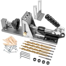 Pocket Hole Jig, Precision Pocket Hole Drilling Jig with Screws and Dowels, Adjustable Pocket Hole Drill Bit Set for Woodworking, Inch and Metric Measuring