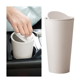 JNNJ Car Trash Bin, Car Mini Rubbish Bin with Lid, Plastic Car Universal Mini Rubbish Bin, Portable Car Rubbish Bin, Suitable for Cars, Bedrooms (Khaki)