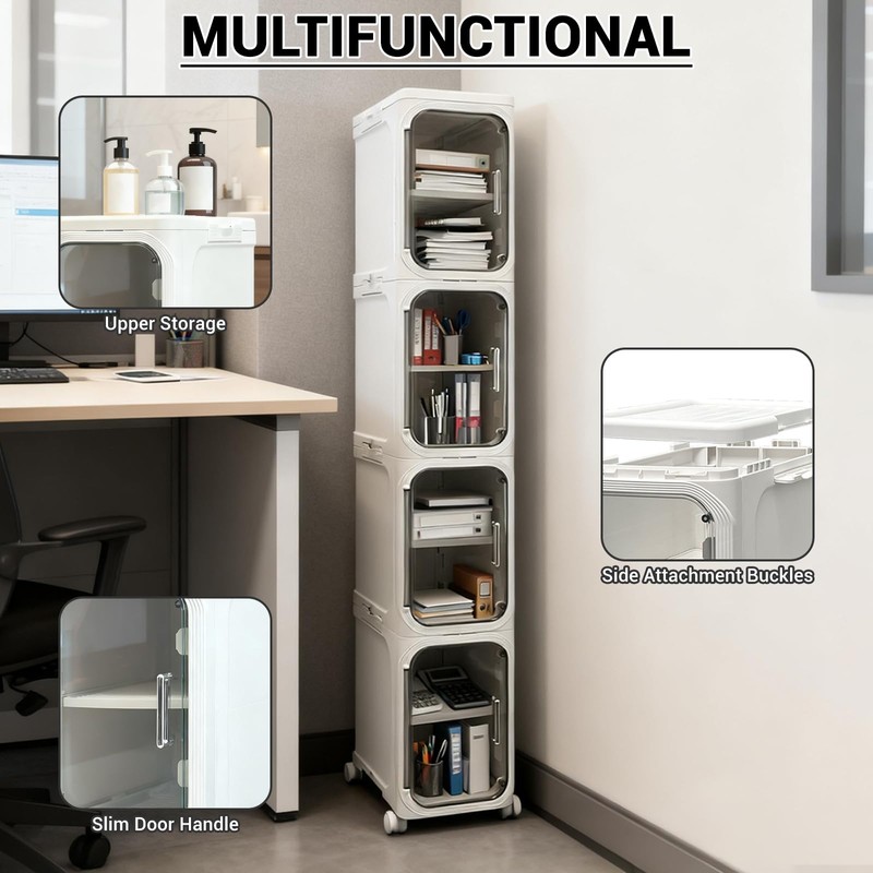 willbuy 4-Tiers Slim Bathroom Storage Cabinet, Foldable Storage Cabinets,Narrow Bathroom