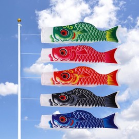 Toddmomy Japanese Carp Windsocks Koinobori Fish Flags Koi Flags Outdoor - 5 Colorful Satin Fabric Windsocks for Boys Day Garden Temple Festivals (82 x 8 x 6 cm)