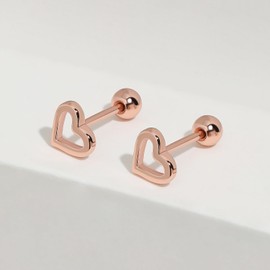 Meissa Cute Ball Back Earrings for Women Girls Kid Toddlers Baby 925 Sterling Silver Hypoallergenic Screw Back Earrings Safety Back Sleep-on Earrings for Multiple Piercing, Hollow Heart, Rose Gold