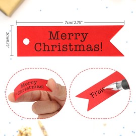 jijAcraft Merry Christmas Tags, 100Pcs Gift Tags with String, Red Kraft Paper Tags Print with Merry Christmas Label Hang Gift Tags for DIY Home Party, Christmas Decorations, Xmas Gift Wrapping