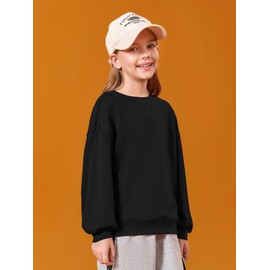 Haloumoning Girls Casual Crewneck Sweatshirts Kids Long Sleeve Oversized Fashion Pullover Tops 5-14 years Black