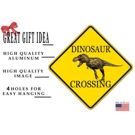Rogue River Tactical Funny Metal Warning Dinosaur Crossing XING Tin Sign Wall Décor Man Cave Bar Jurassic Boy's Room