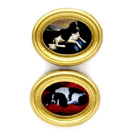 Dollhouse 2 Dog Painting Oval Gold Picture Frame Miniature Accessories