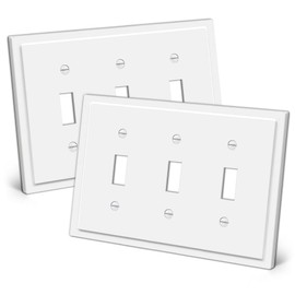 CML 3-Gang Modern Framed Toggle Light Switch Wall Plate, Decorative Triple Outlet Covers, Impact Resistant Polycarbonate, Standard Size 6.87”X 4.87”, White, 2 Pack