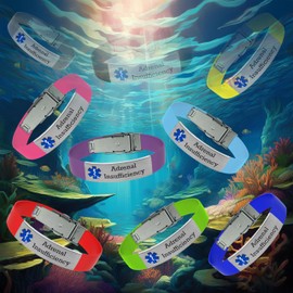 Medical Bracelet with Engraved "Adrenal Insufficiency" Medical Alert Bracelet Includes Emergency Medical Card and Personal Health Record (Black)