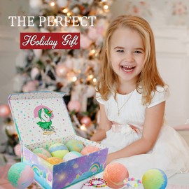 Unicorn Bath Bombs for Girls with Jewelry Inside & Jewelry Box for Kids - Organic, Skin Moisturizing, Natural Bubble Bath Bombs for Kids with Surprise Toy Inside, Birthday, Christmas Gift for Girls