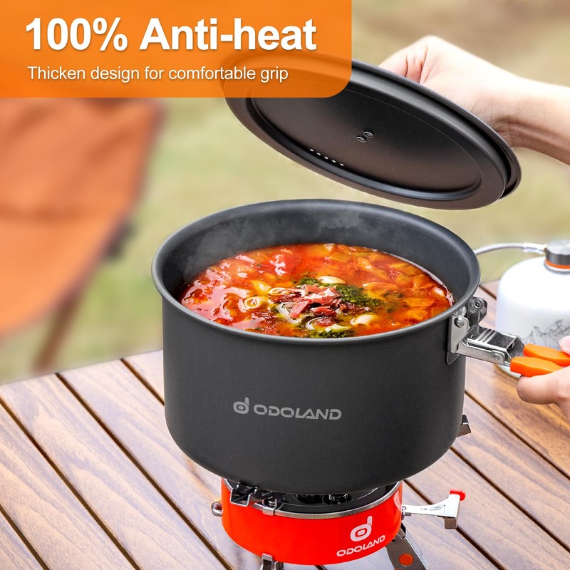 Odoland Camping Cookware Mess Kit, Non-Stick Lightweight Camping Pot and