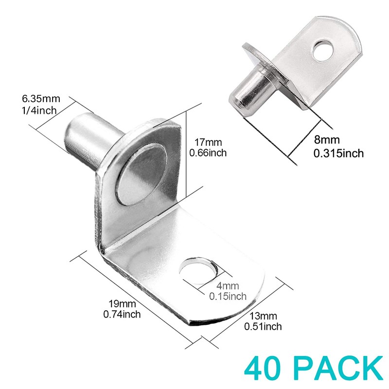 40 Pcs Shelf Support Pegs,1/4 Inch Diameter Shelf Bracket Pegs