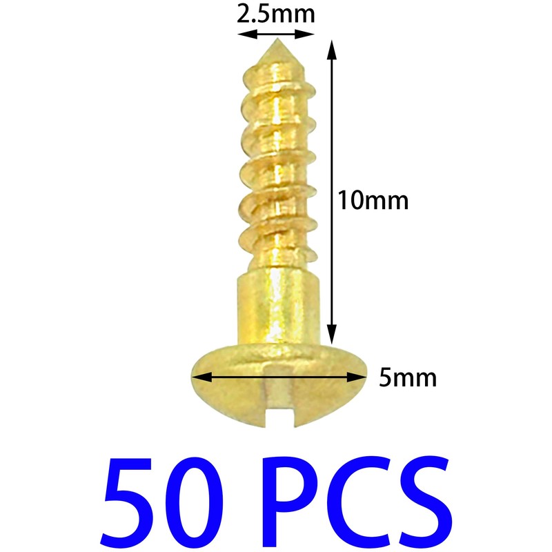 50 PCS M2.5 x 10mm Slotted Round Head Brass Self