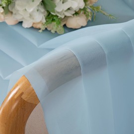 Chyhomenyc Sky Blue Sheer Curtains 54 Inch Long 2 Panels, Light Filtering Rod Pocket Voile Short Curtains Drapes for Living Room Bedroom Small Windows, 42Wx45L Inches