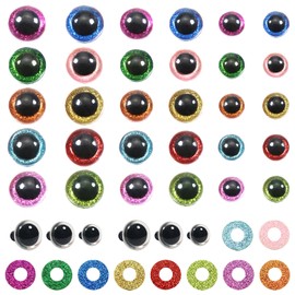 Toaob 60 Pieces Doll Eyes Safety Eyes Glitter 22 mm to 30 mm Plastic Craft Eyes Colourful Button Eyes with Washers for Crochet Animals Doll Puppet Plush Toy Teddy Eyes
