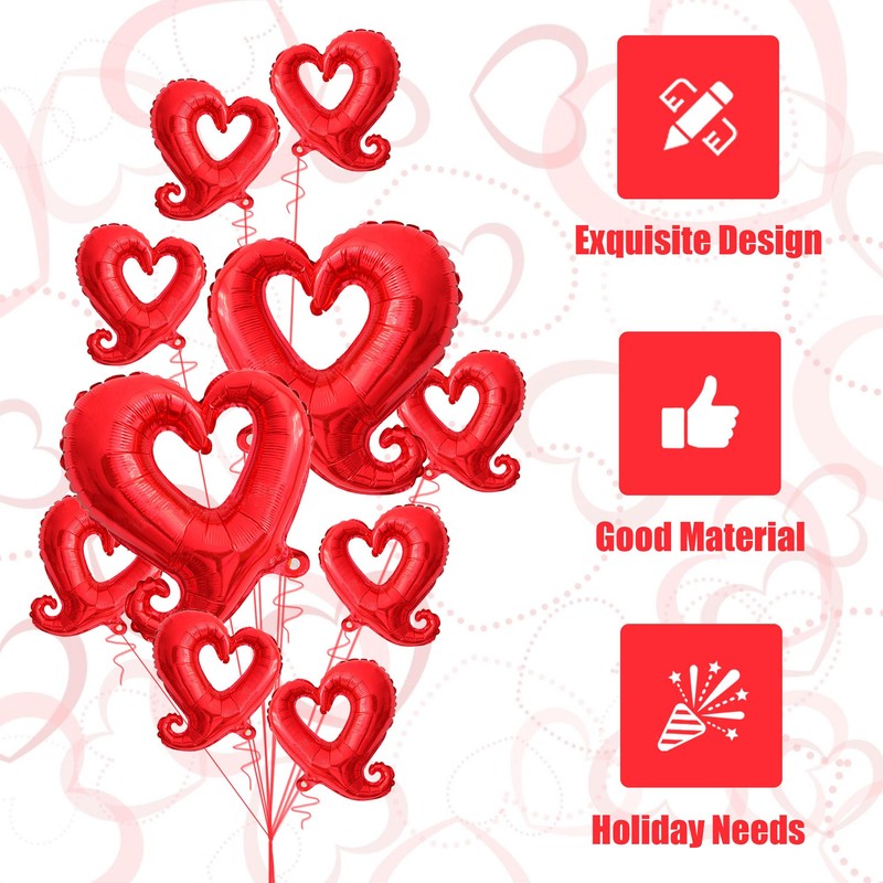 10Pcs Red Heart Balloons 30 Inch and 18 Inch Heart