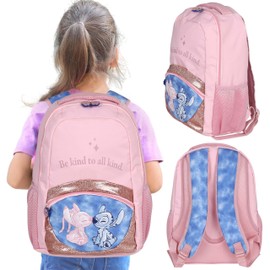 sarcia.eu Starpackaged Triple School Backpack for Girls with Reflectors, School Bag in Strawberry, Pink, 40 x 29 x 20 cm, 23 L, Pink Stitch Angel