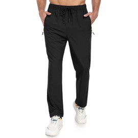 ZOOXING Mens Athletic Pants Lightweight Quick Dry Workout Hiking Exercise Pants Water Resistant Polyester Elastic Waist Sweatpants with Zipper Pockets Black-XXXL