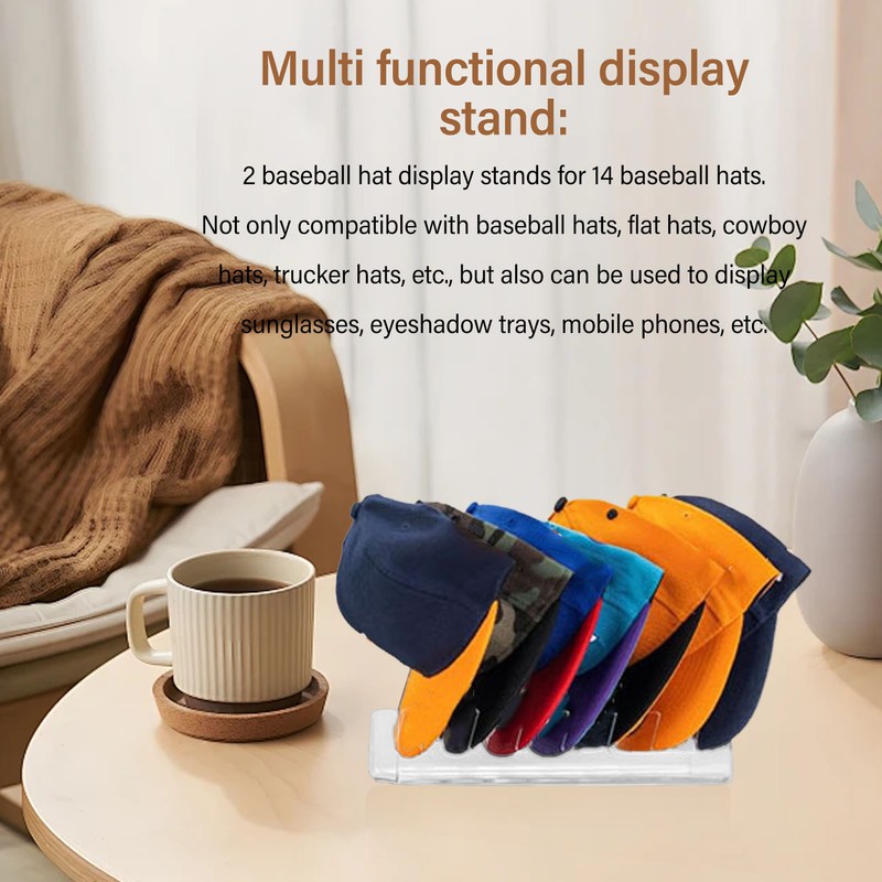 2Pcs Hat Holder Acrylic 14 Slots Non Slip Multifunctional Baseball