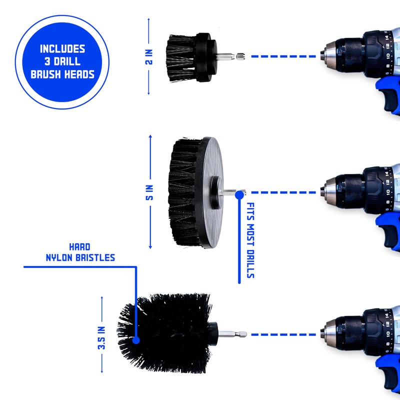 Diamond Shine 3-Pack Firm Drill Brush Attachment - Turns Drill