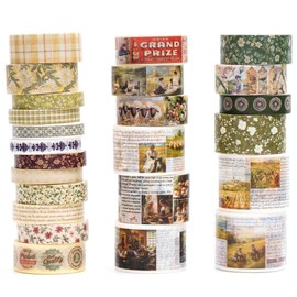 Songdao Retro Washi Tape Set, 24 Rolls Decorative Antique Masking Tapes Vintage Tape Colourful for Art, DIY Crafts, Diary, Planner, Scrapbook, Packaging (10-Countryside Charm)