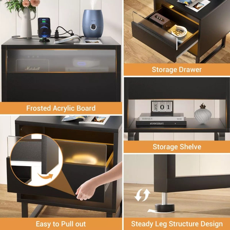 Cthtbs Burós Mesita De Noche Con Luces Led Y Estacion